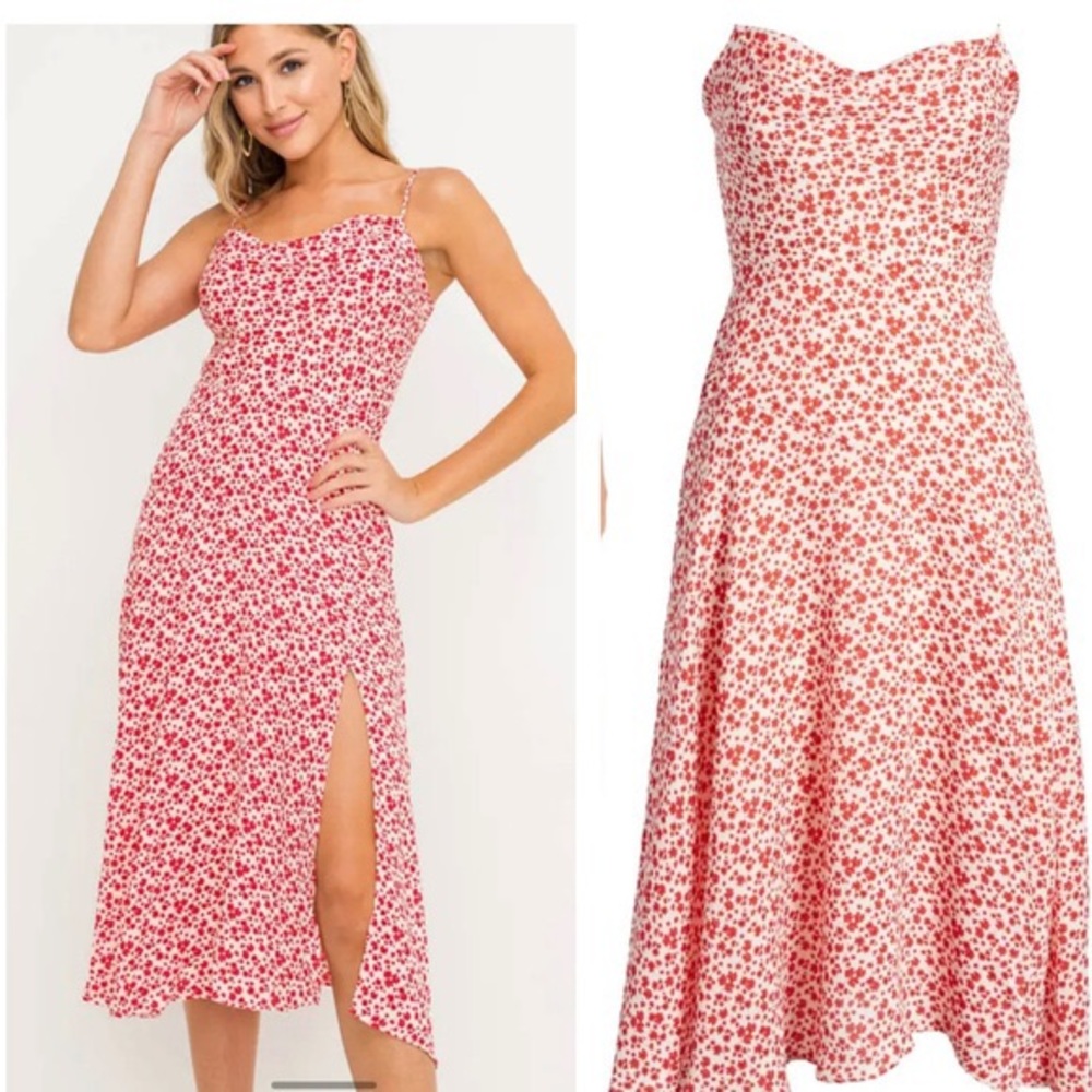 All in Favor Floral Cowl Neck Midi dress NWT